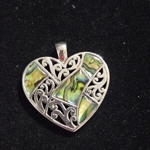 Heart-Shaped Abalone Shell Pendant in Green Silver